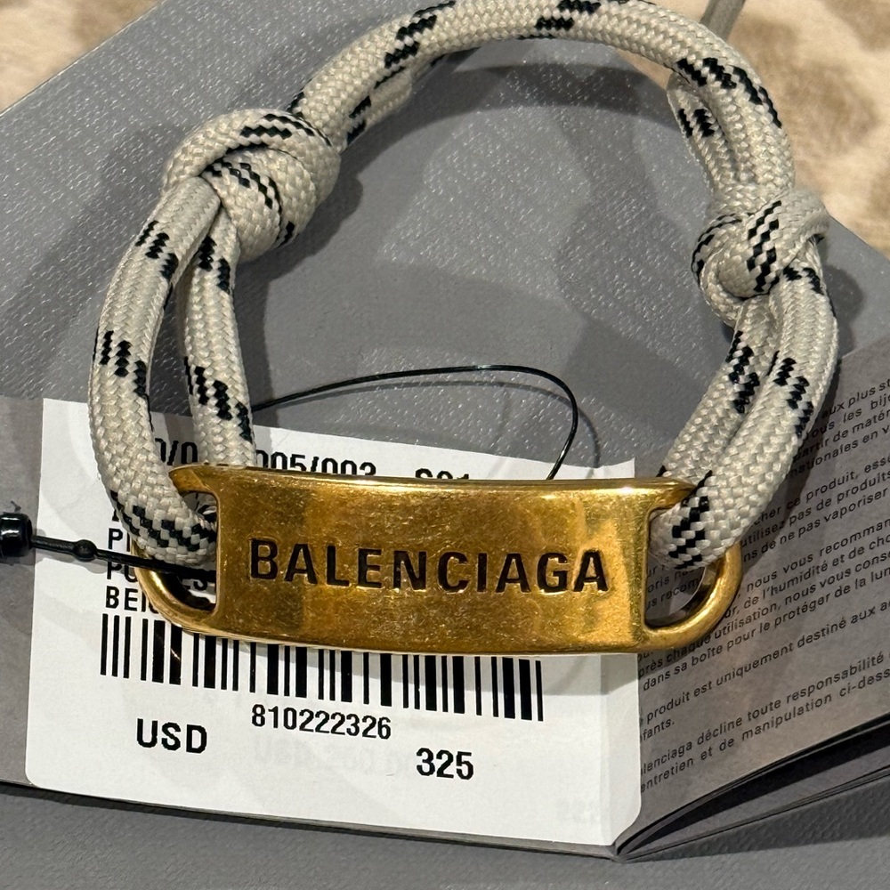 $325 New In Box Balenciaga Gold and Cream Unisex Bracelet